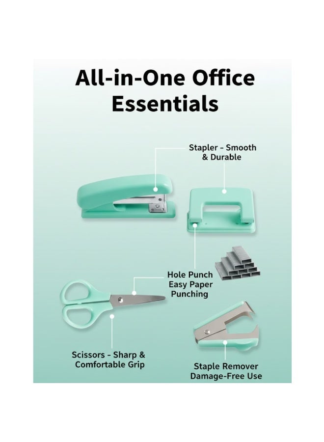 لوكاداه مجموعة أدوات مكتبية صغيرة مكونة من 5 قطع مع دباسة ومقص ومثقب ورق ومزيل دبابيس - مجموعة أدوات مكتبية صغيرة الحجم للاستخدام في المدرسة والمنزل والمكتب - أدوات محمولة لتدبيس وقص الورق بدبابيس معدنية قوية - Image 4